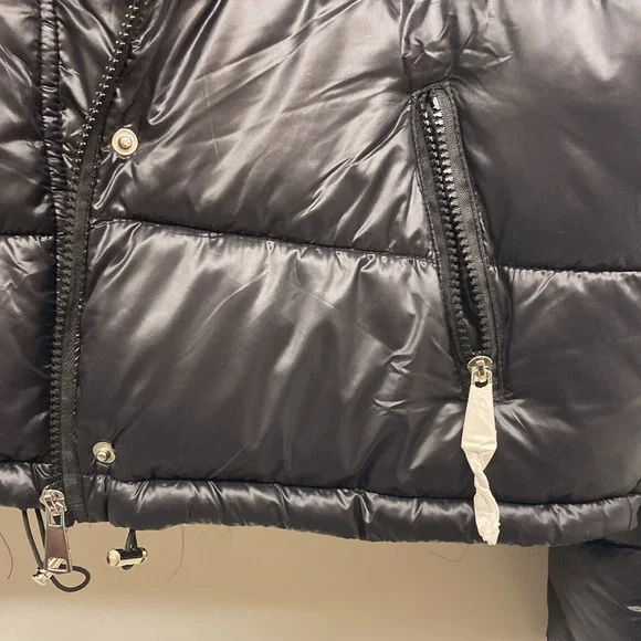 Black Puffer Jacket LA Coalition Coat Size M NWT Silver Hardware - Picture 3 of 8